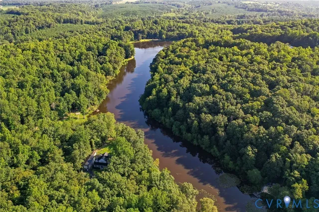 a view of a lake with a building