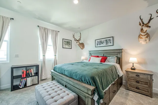 a bedroom with a bed and a dresser