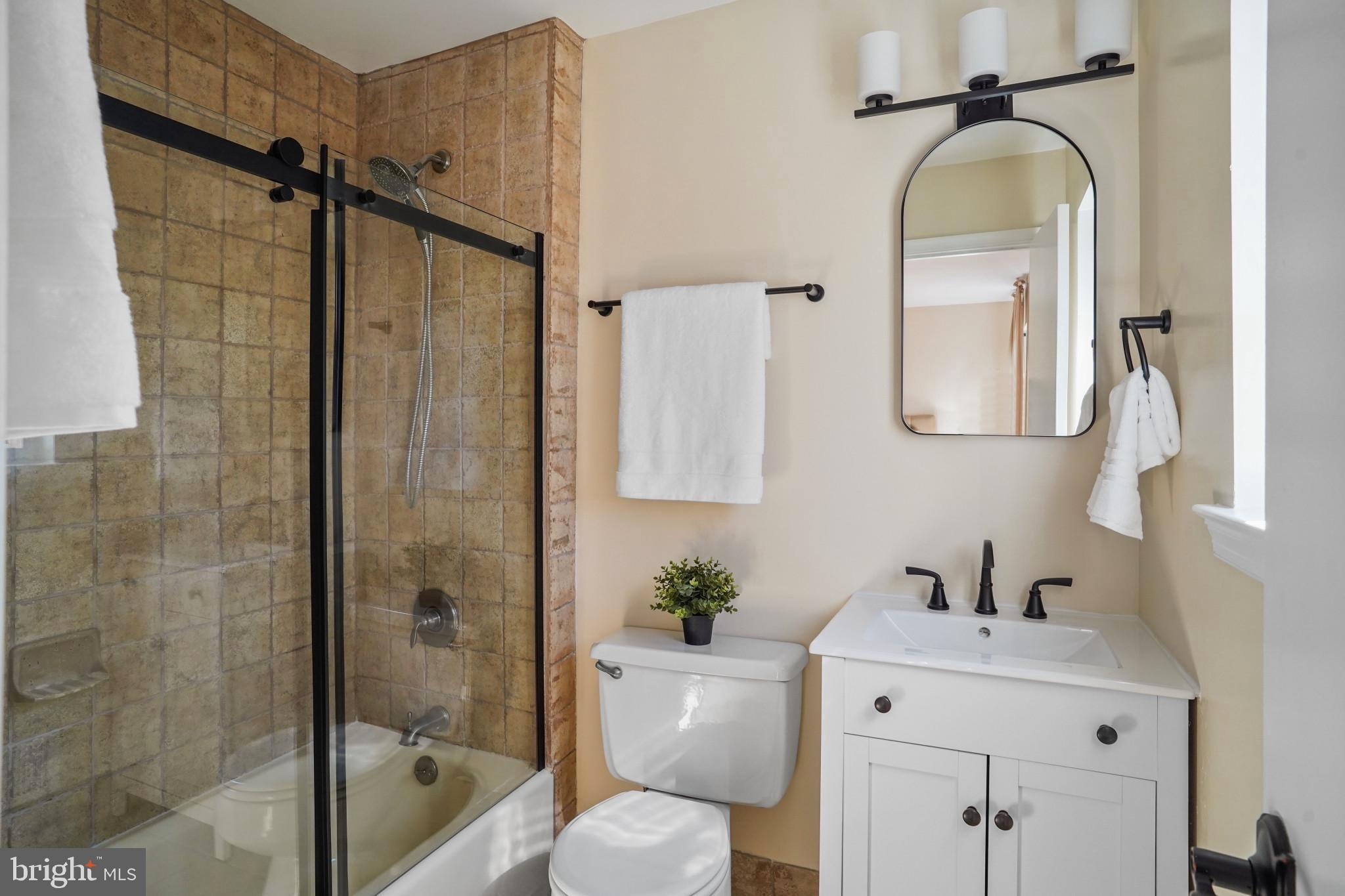 9036 Brook Ford Road Burke, VA 22015 - Photo 25 of 40 a bathroom with a sink a mirror a toilet and shower
