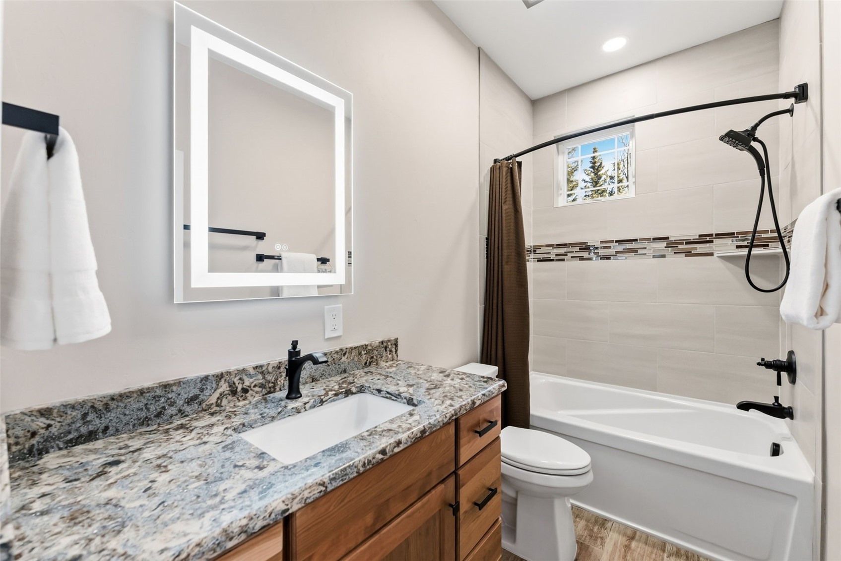 1227 Edgewood Road Alma, CO 80420 - Photo 17 of 40 a bathroom with a granite countertop sink toilet and shower