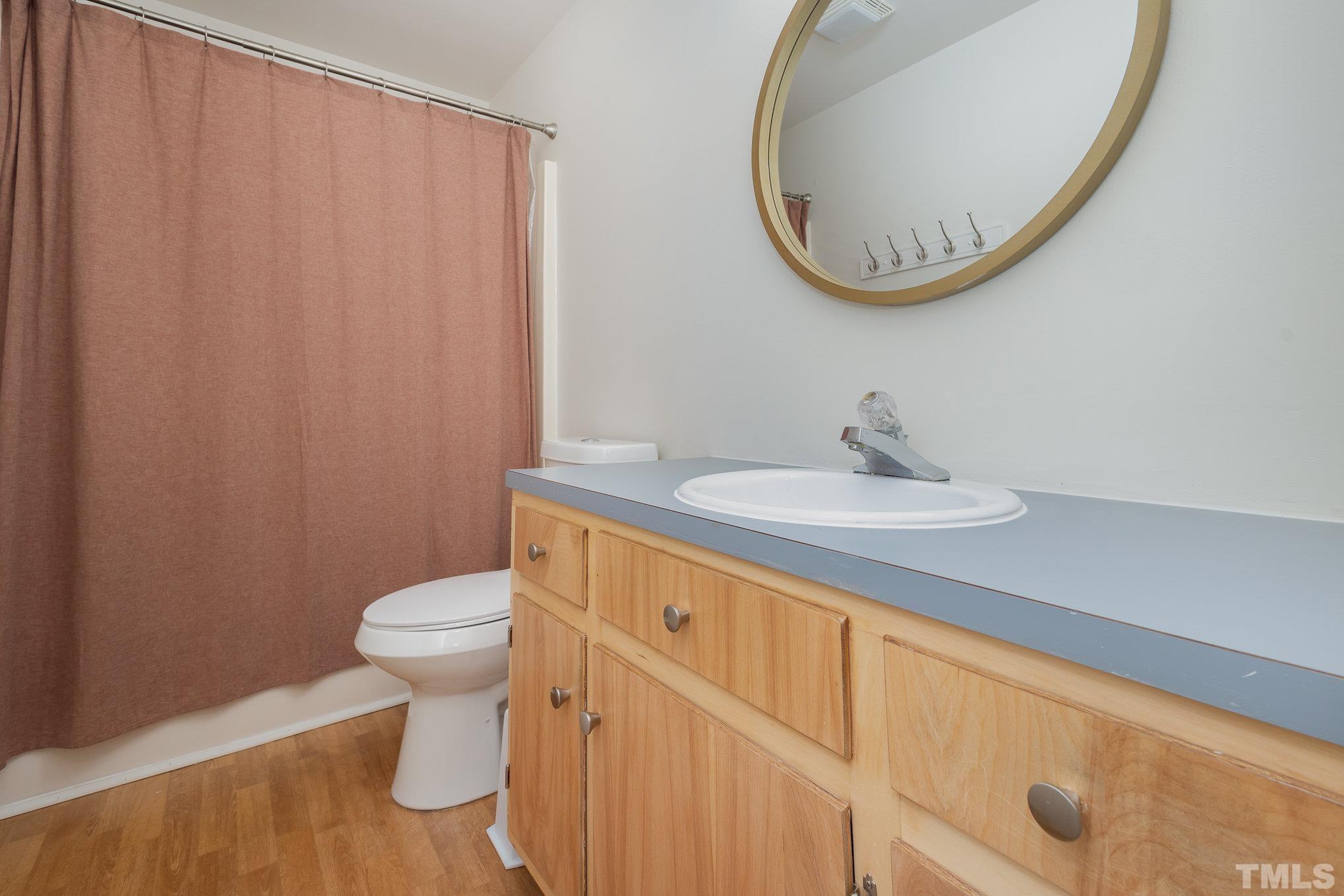 2411 Wade Hampton Road Hillsborough, NC 27278 - Photo 16 of 21 a bathroom with a sink a toilet and a mirror