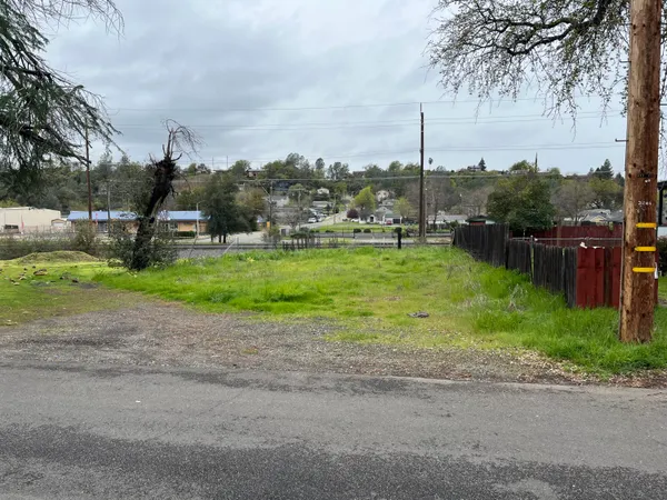 a view of a lake with a big yard and a large trees