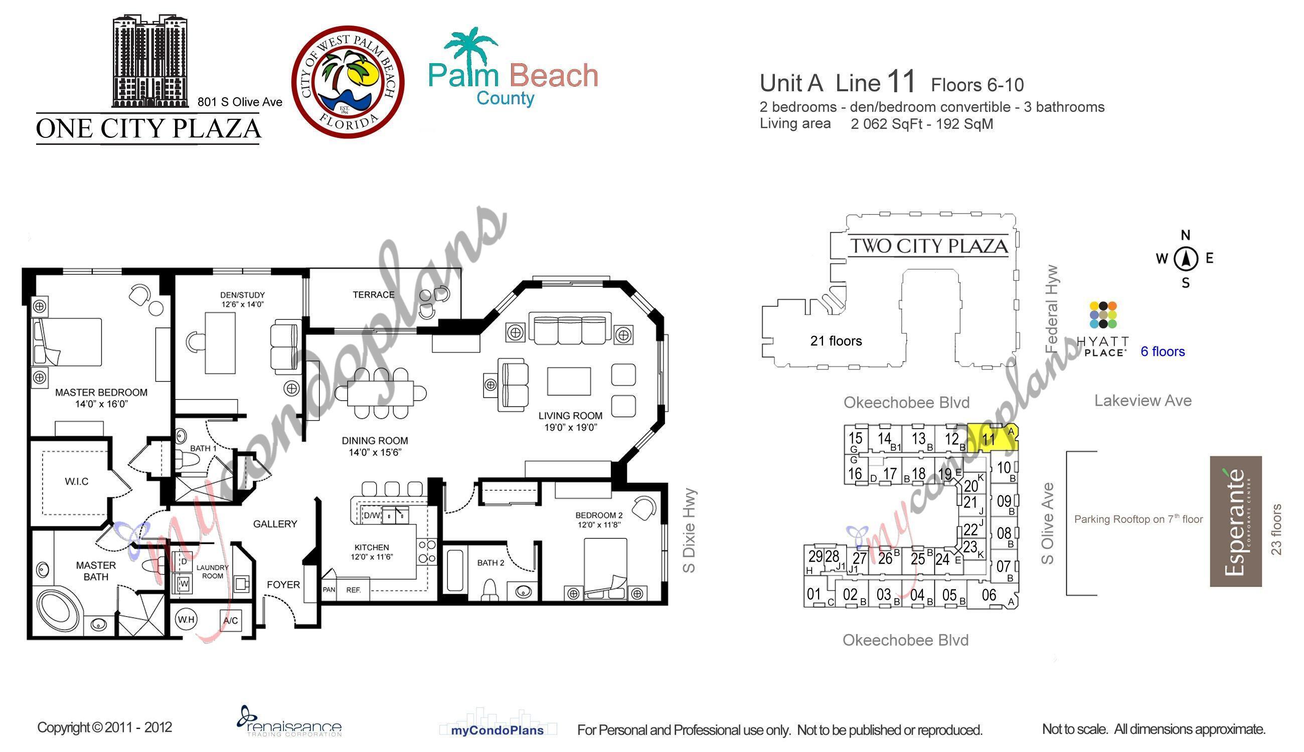 801 South Olive Avenue, Unit 711 West Palm Beach, FL 33401 - Photo 78 of 78 Floor Plan Unit 711 One City Plaza