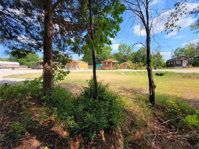 a view of a yard with an tree