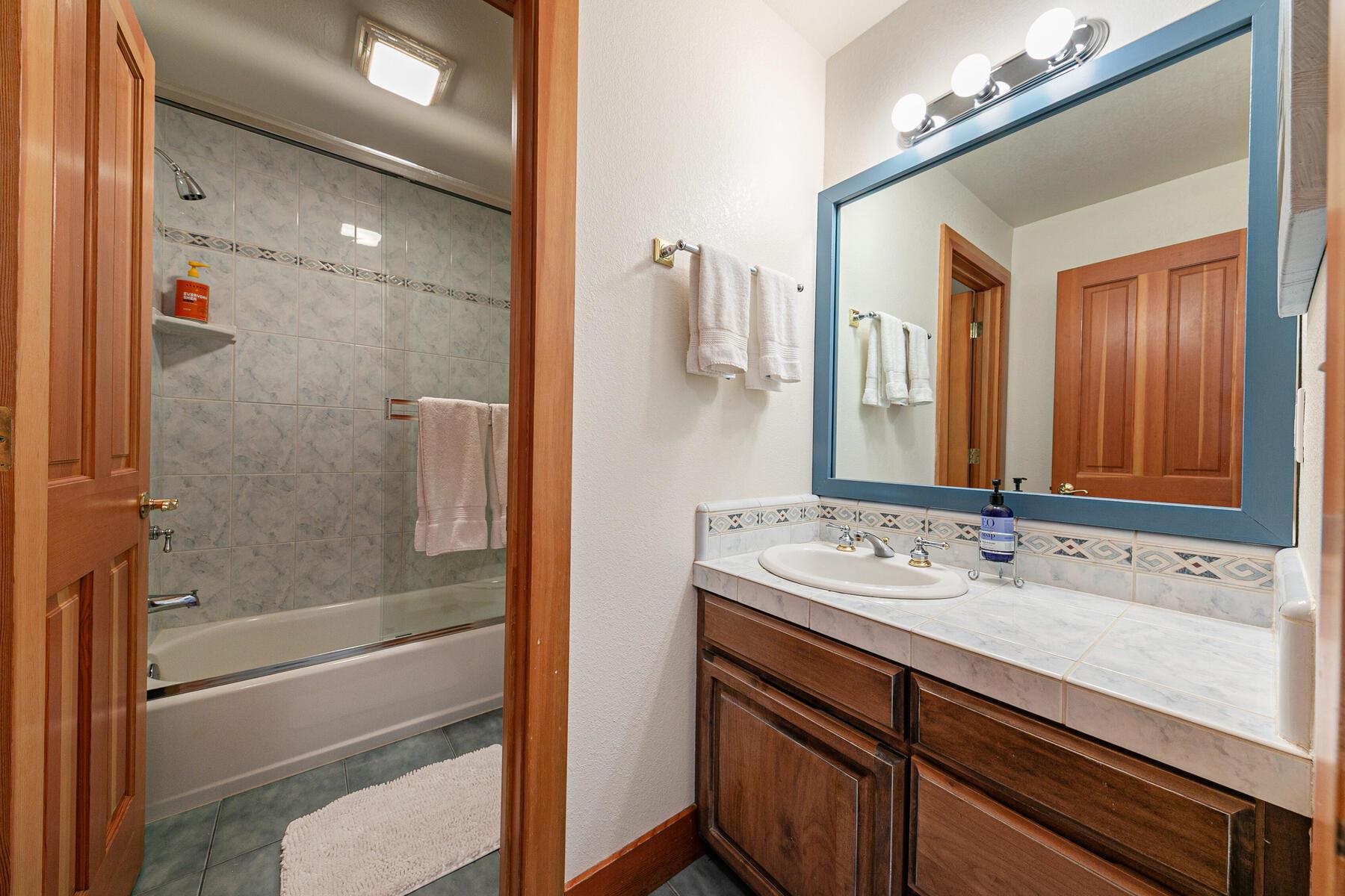 1141 Snow Crest Road Alpine Meadows, CA 96146 - Photo 19 of 27 a bathroom with a sink a large mirror and a bathtub