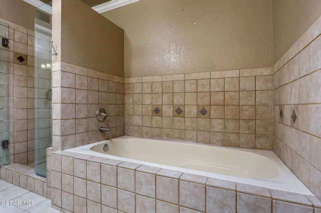 a bathroom with a bathtub