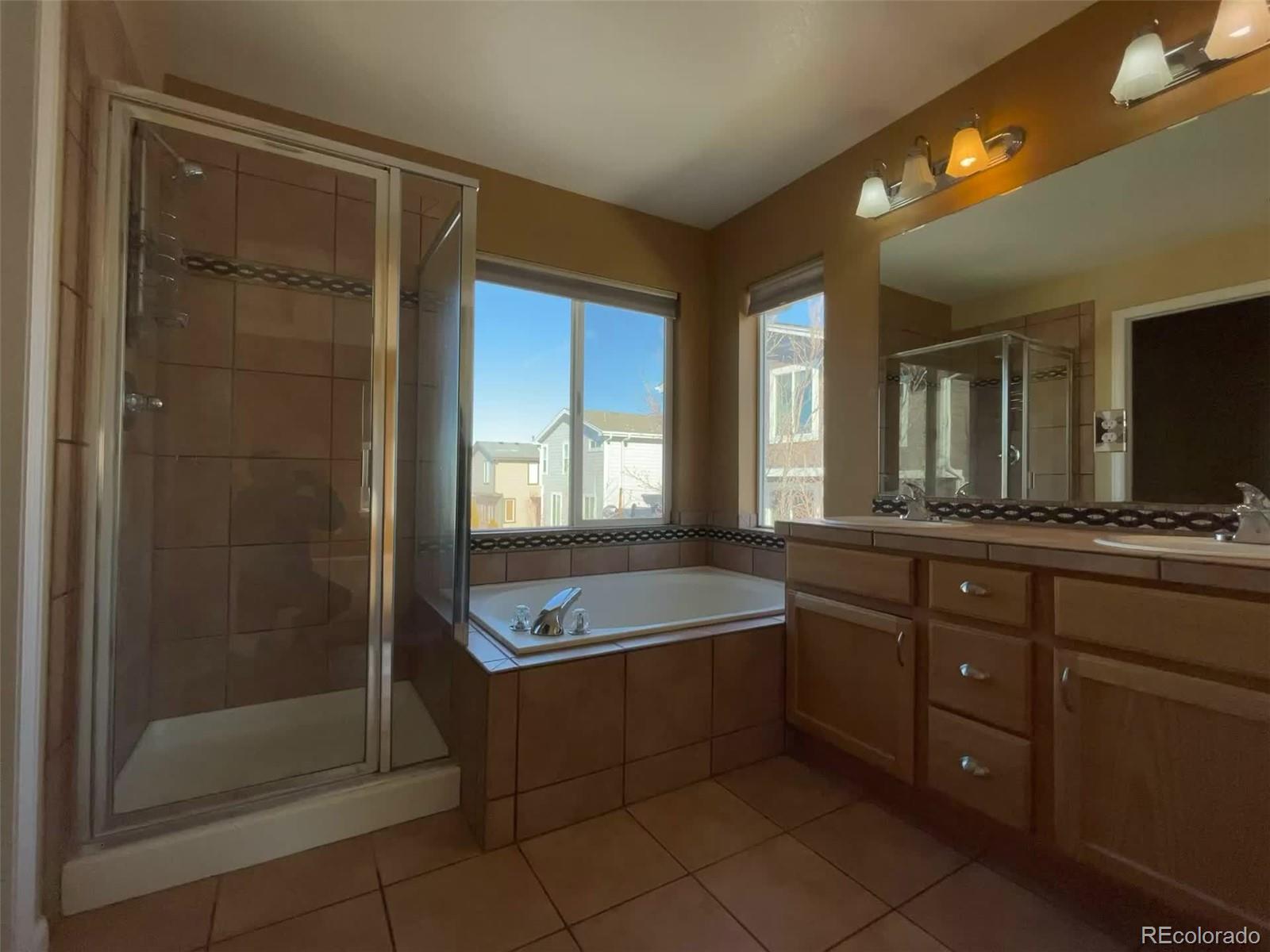 10838 Towerbridge Road Highlands Ranch, CO 80130 - Photo 16 of 26 a bathroom with a tub a sink and mirror