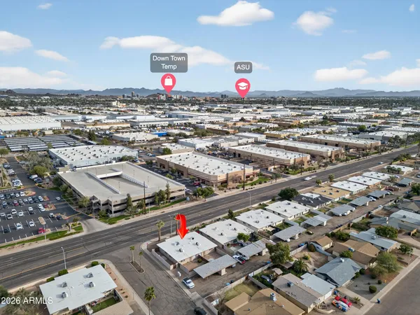 an aerial view of a parking space