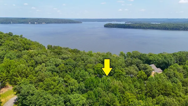 a view of a lake from a yard
