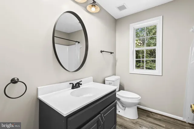 a bathroom with a sink a toilet and a mirror