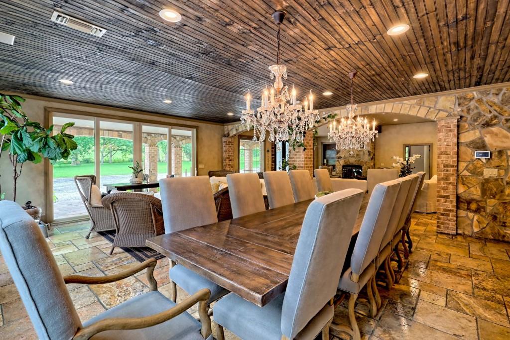 1422 Wolffork Road Rabun Gap, GA 30568 - Photo 13 of 78 a view of a dining room with furniture a chandelier and wooden floor