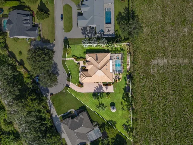 an aerial view of a house