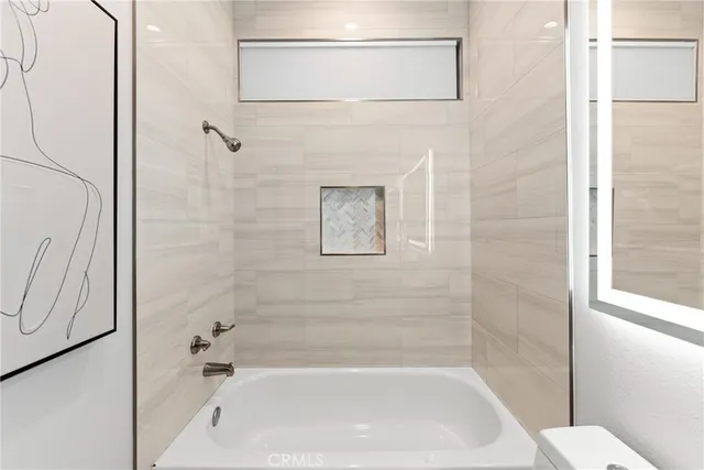 a bathroom with a bathtub