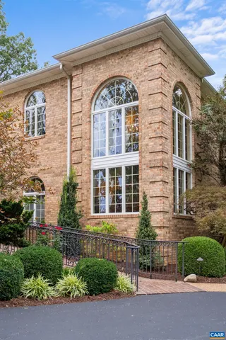 a view of a yard with plants and trees