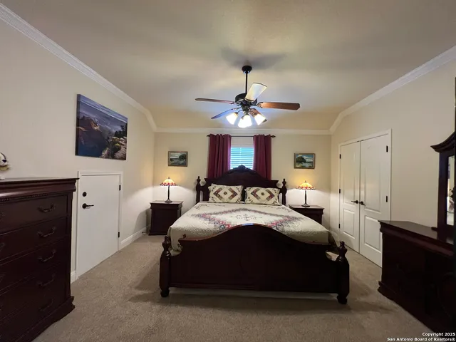 a view of a patio with table and chairs potted plants and a large tree