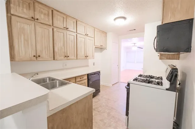 a kitchen with a sink a stove and a refrigerator