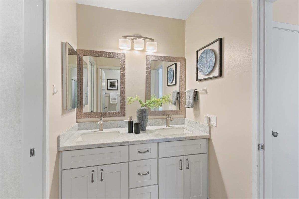 4 Farm Road Los Altos, CA 94024 - Photo 25 of 44 a bathroom with double vanity sink and a mirror