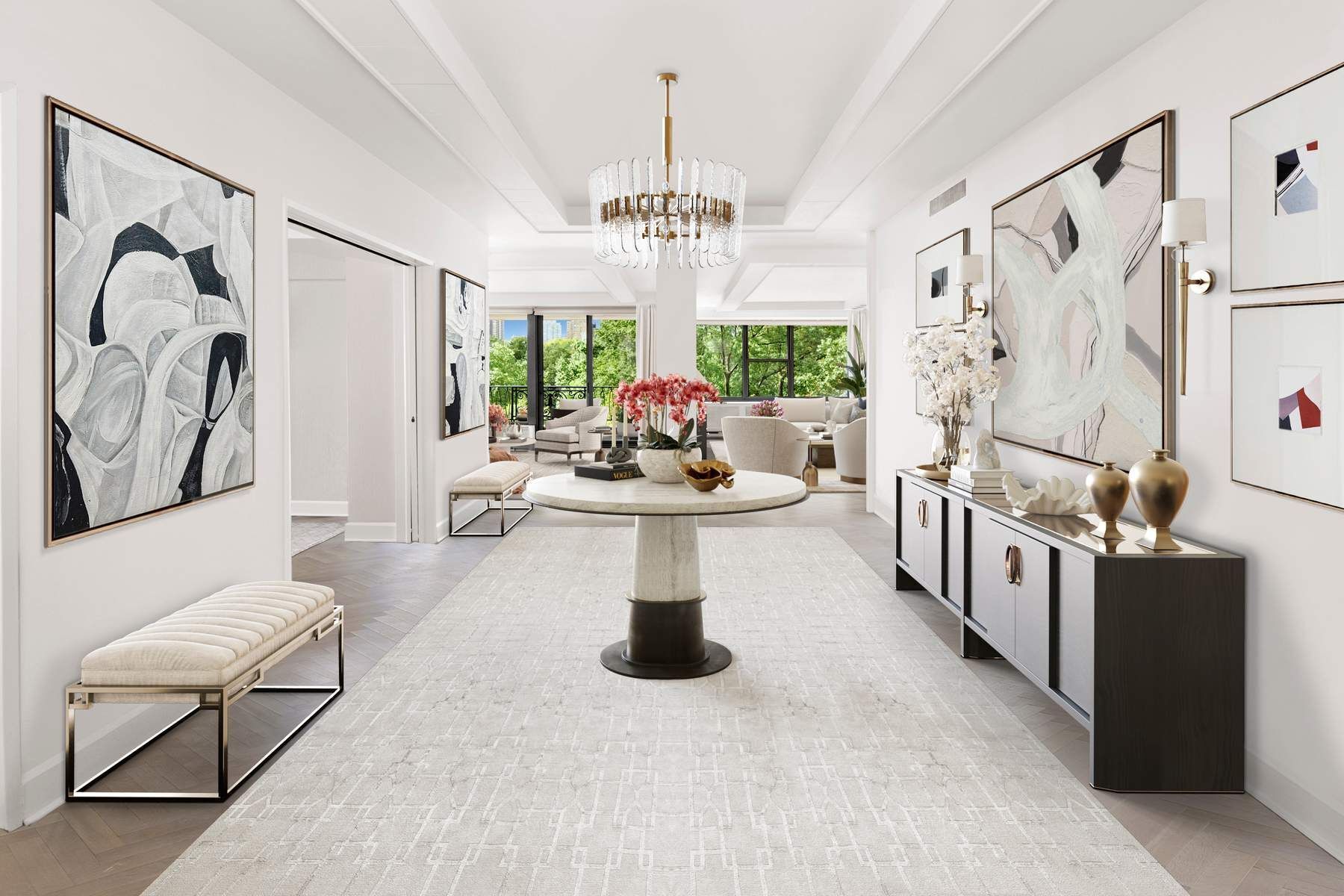 857 5th Avenue, Unit 7 Manhattan, NY 10065 - Photo 10 of 22 a living room with furniture and a chandelier