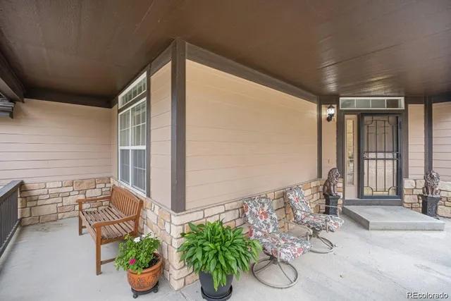 a front view of a house with patio