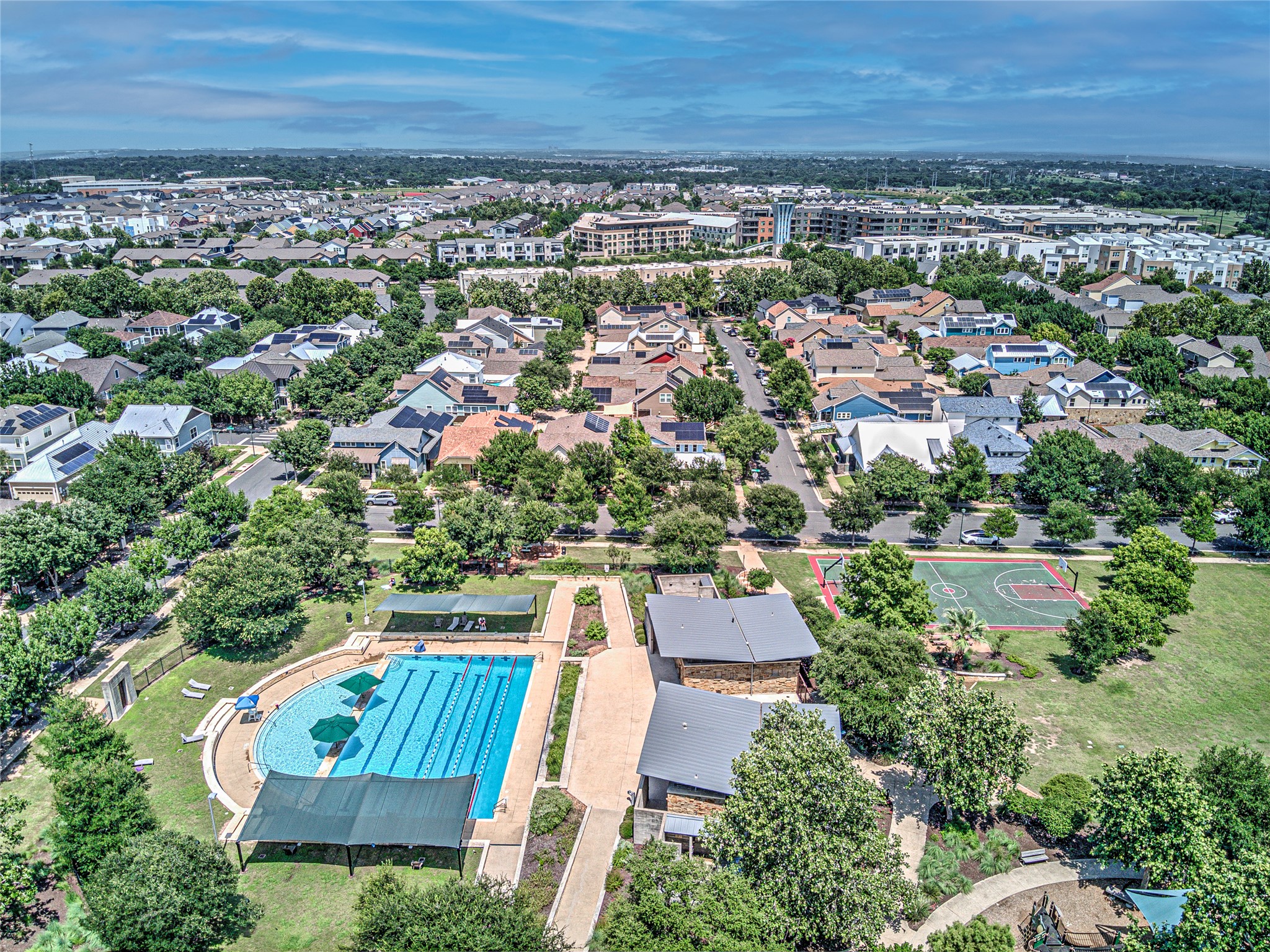 2805 McCurdy Street, Unit 14 Austin, TX 78723 - Photo 40 of 40 An aerial perspective reveals a vibrant community with recreational amenities and lush green spaces.