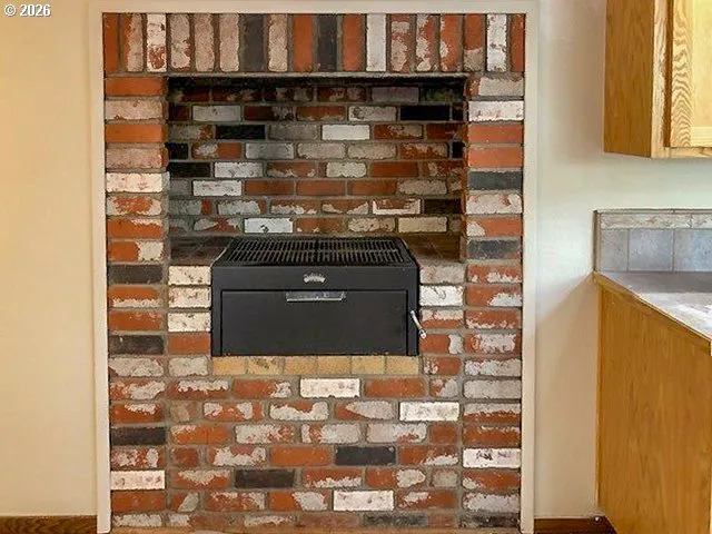 a close view of a fireplace