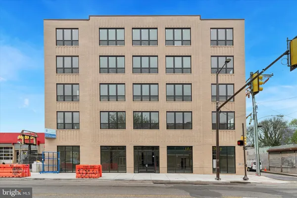 a front view of a multi story building