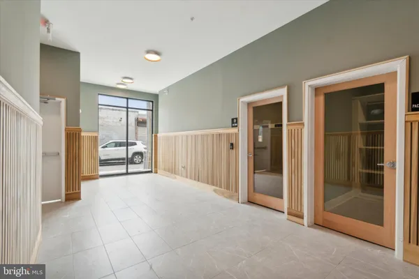 a view of an empty room with empty racks