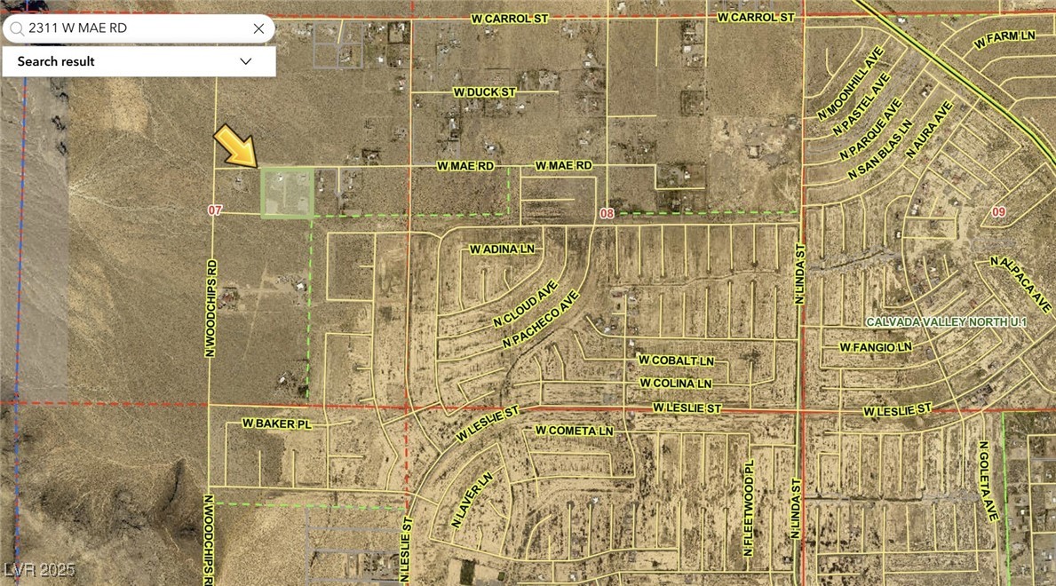 2311 West Mae Road Pahrump, NV 89060 - Photo 15 of 24 Aerial overview of property's location with property parcel outlined