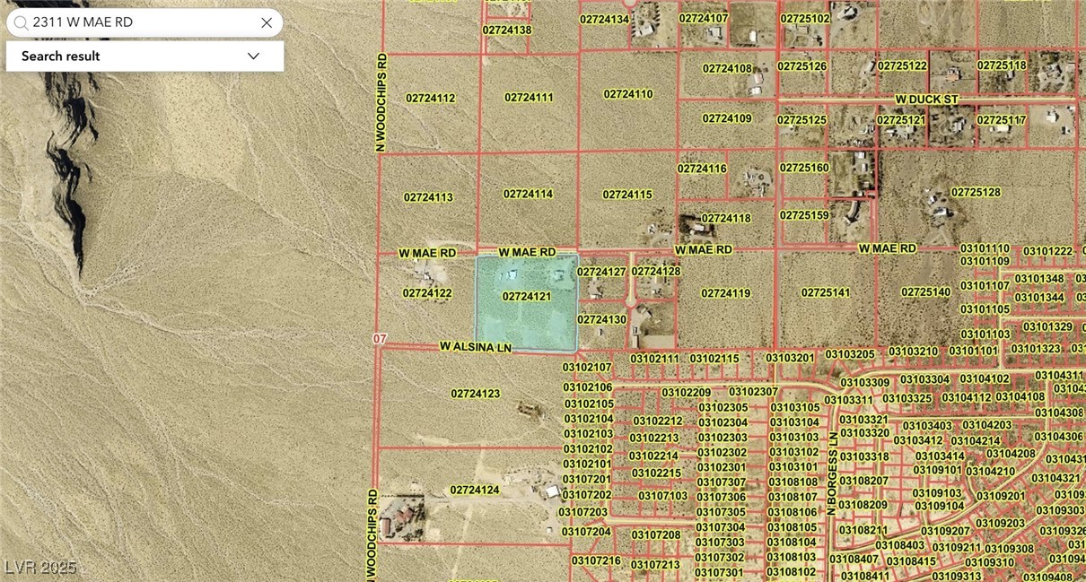 2311 West Mae Road Pahrump, NV 89060 - Photo 16 of 24 Aerial overview of property's location featuring property boundaries highlighted