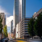 a view of a city with tall buildings