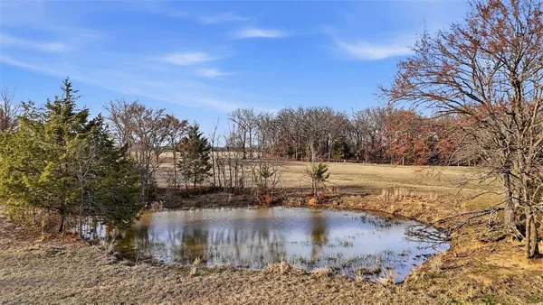 a view of a lake with trees and mountains in the background