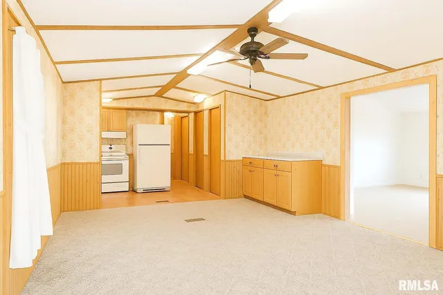 a view of a room with painted walls