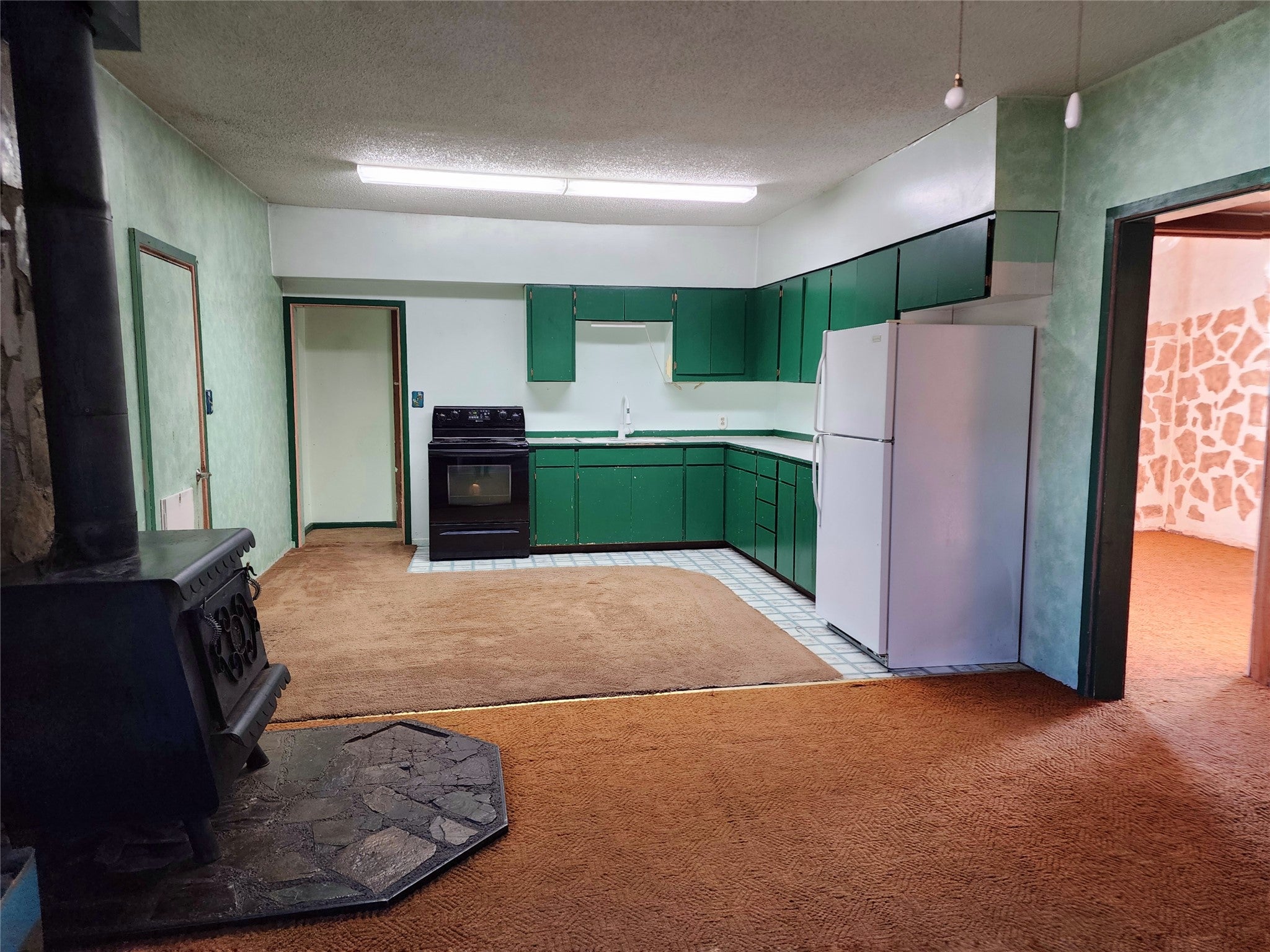 337 Meadow Creek Road Fortine, MT 59918 - Photo 9 of 48 Wood stove and vintage kitchen