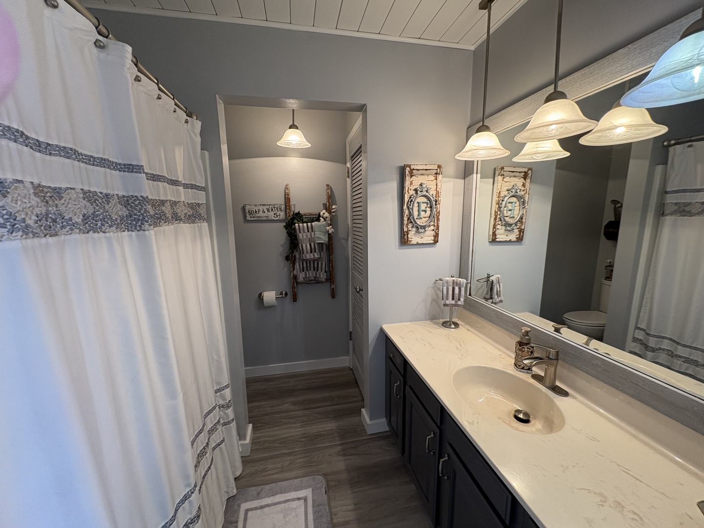 5212 South Mill Pond Road Rochelle, IL 61068 - Photo 35 of 66 a bathroom with a sink a mirror and a shower