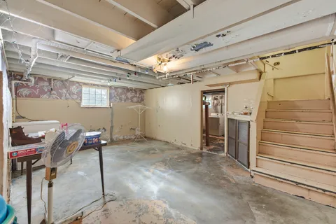 a view of a hallway with storage