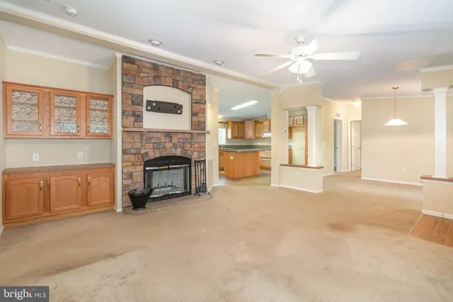 a view of a livingroom with a fireplace