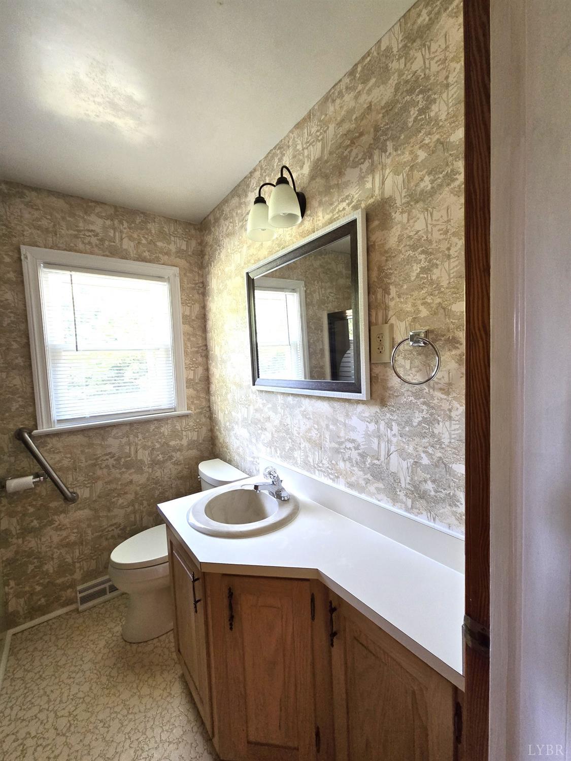 8968 Red House Road Appomattox, VA 24522 - Photo 15 of 31 a bathroom with a sink a toilet and mirror