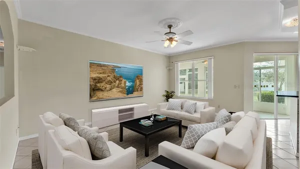 a view of an empty room with glass door