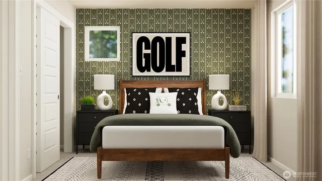 a bedroom with a bed and window