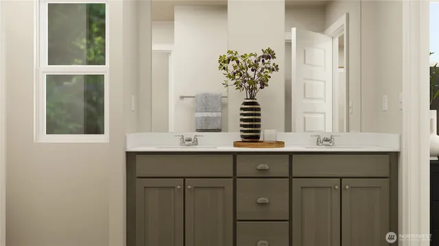 a bathroom with a sink and mirror