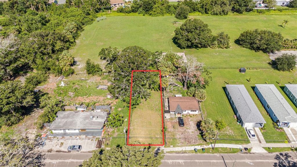 an aerial view of a city with houses