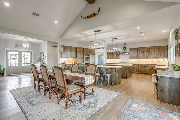a view of a dining area with furniture
