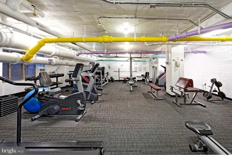 a view of a room with gym equipment