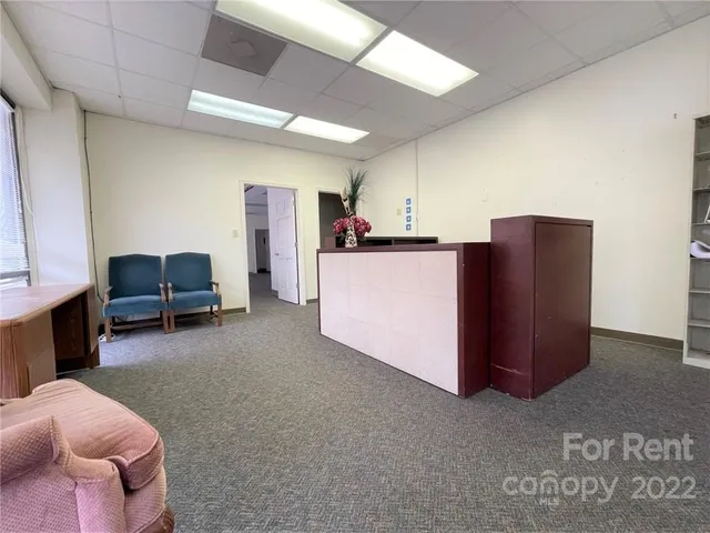 a living room with furniture and a lamp