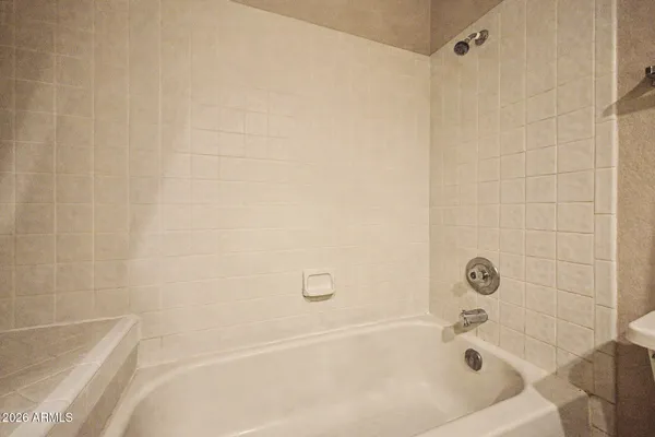 a bathroom with a bathtub