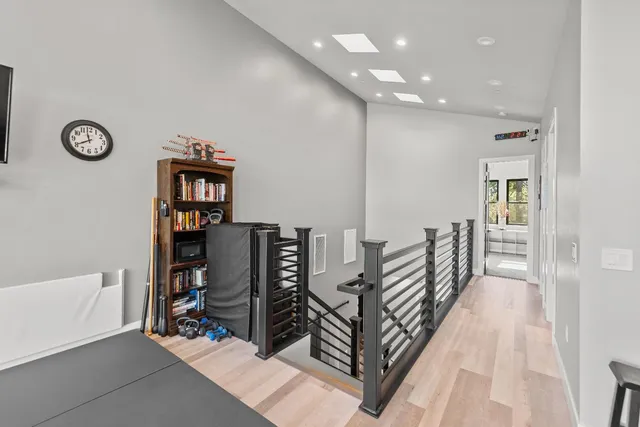 a view of a house with a snow in the background