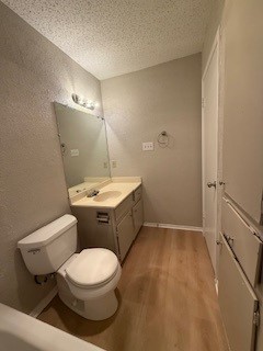 2202 Donahue Lane, Unit B Austin, TX 78744 - Photo 15 of 16 Half bath featuring light wood-style flooring, vanity, a textured ceiling, and a textured wall