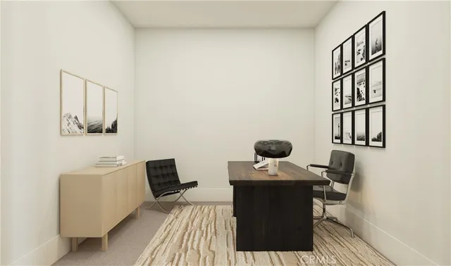 a view of workspace with wooden floor