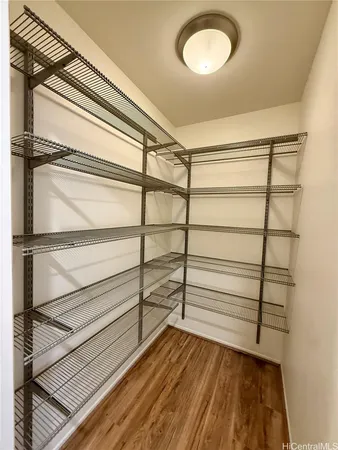 a view of a room with racks on the wall