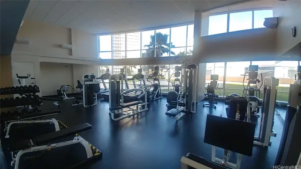 a view of a room with gym equipment